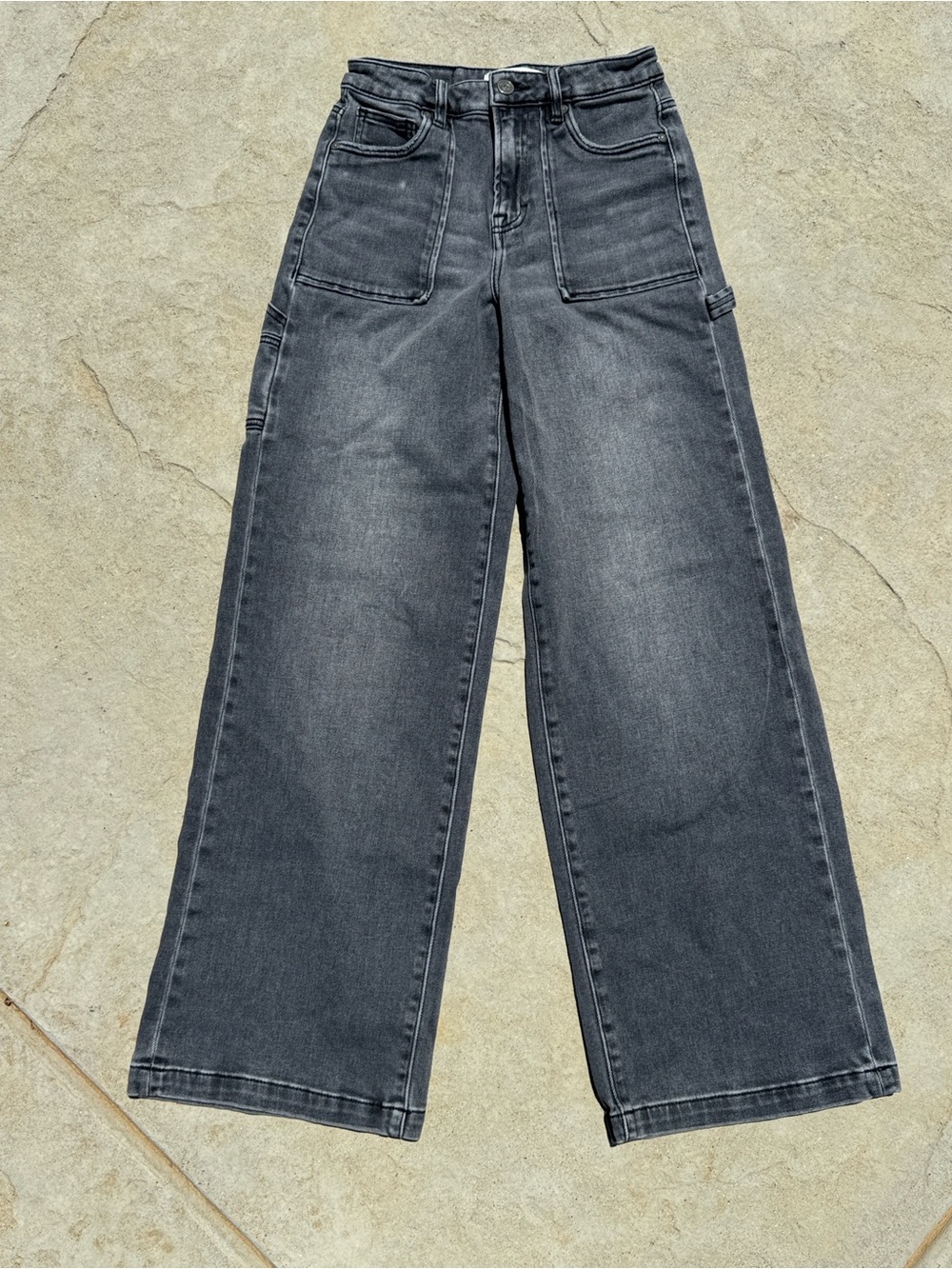 Hidden Wide Leg Utility Jeans in Washed Charcoal